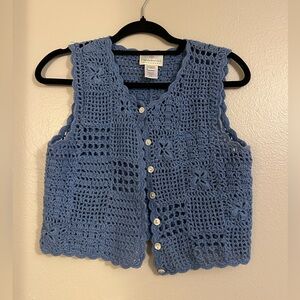 Susan Bristol vintage granny Square Blue knitted fall sweater vest